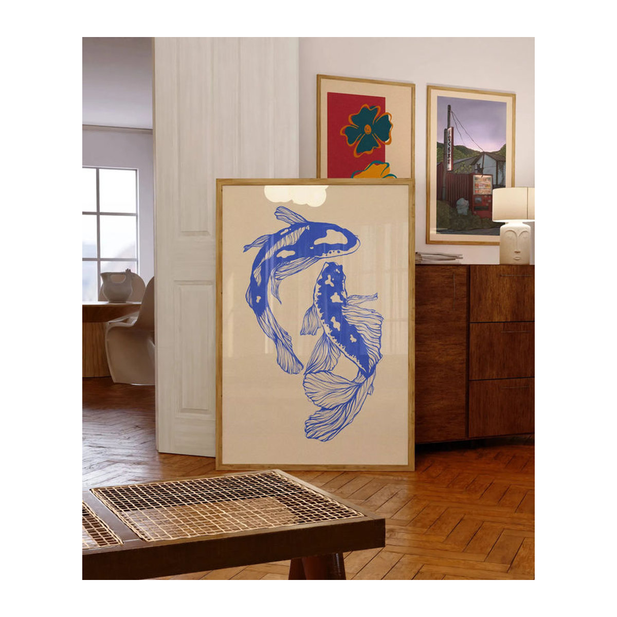 Potdemiel Leinwanddruck Japanische Koi-Fische in Blau und Rot als moderne Wandkunst zur Dekoration - Bild 2