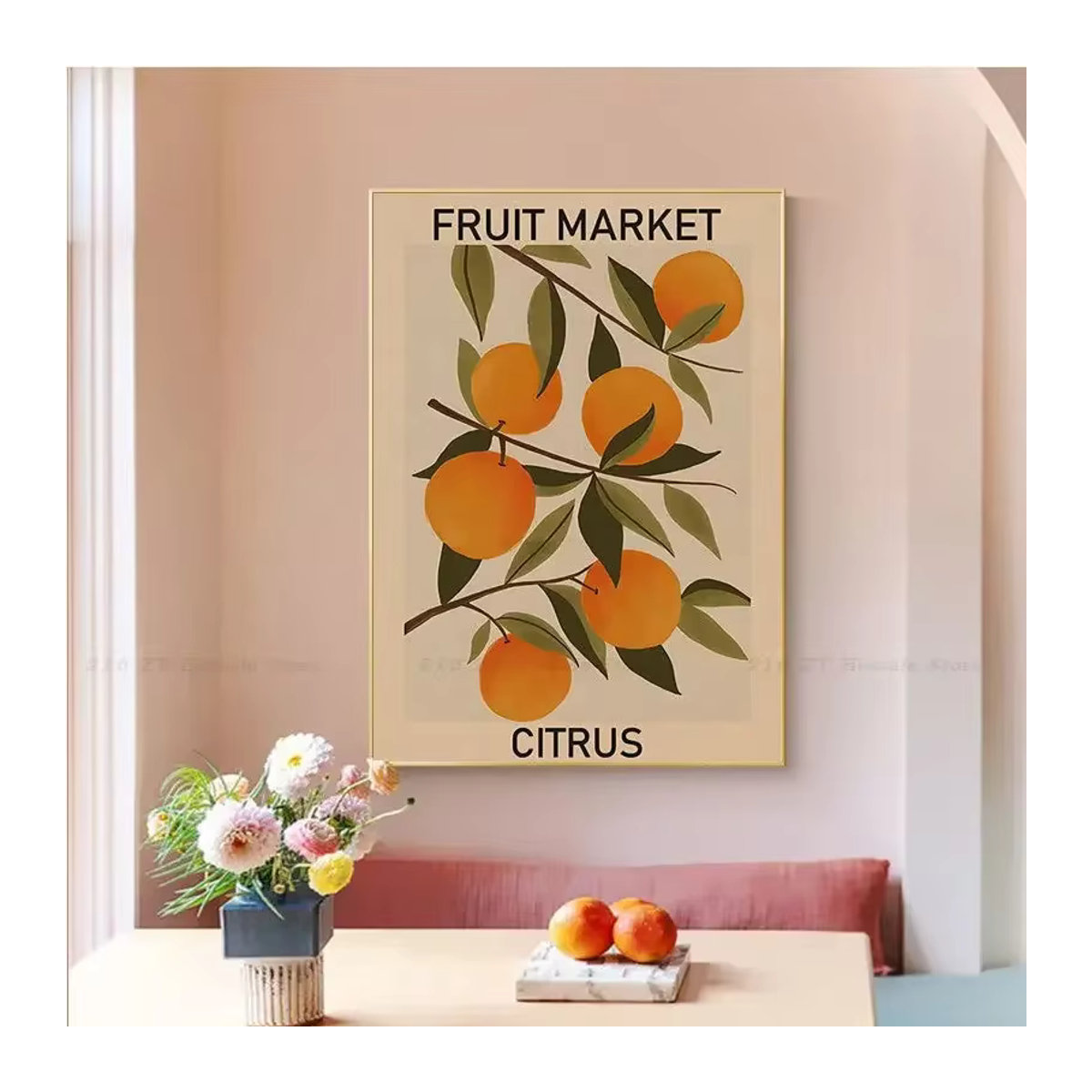 Potdemiel Leinwanddruck Kirsch-Zitronen-Orangen-Obstmarkt in Querformat, mehrfarbig, modern und floral, rahmenlos - Bild 2