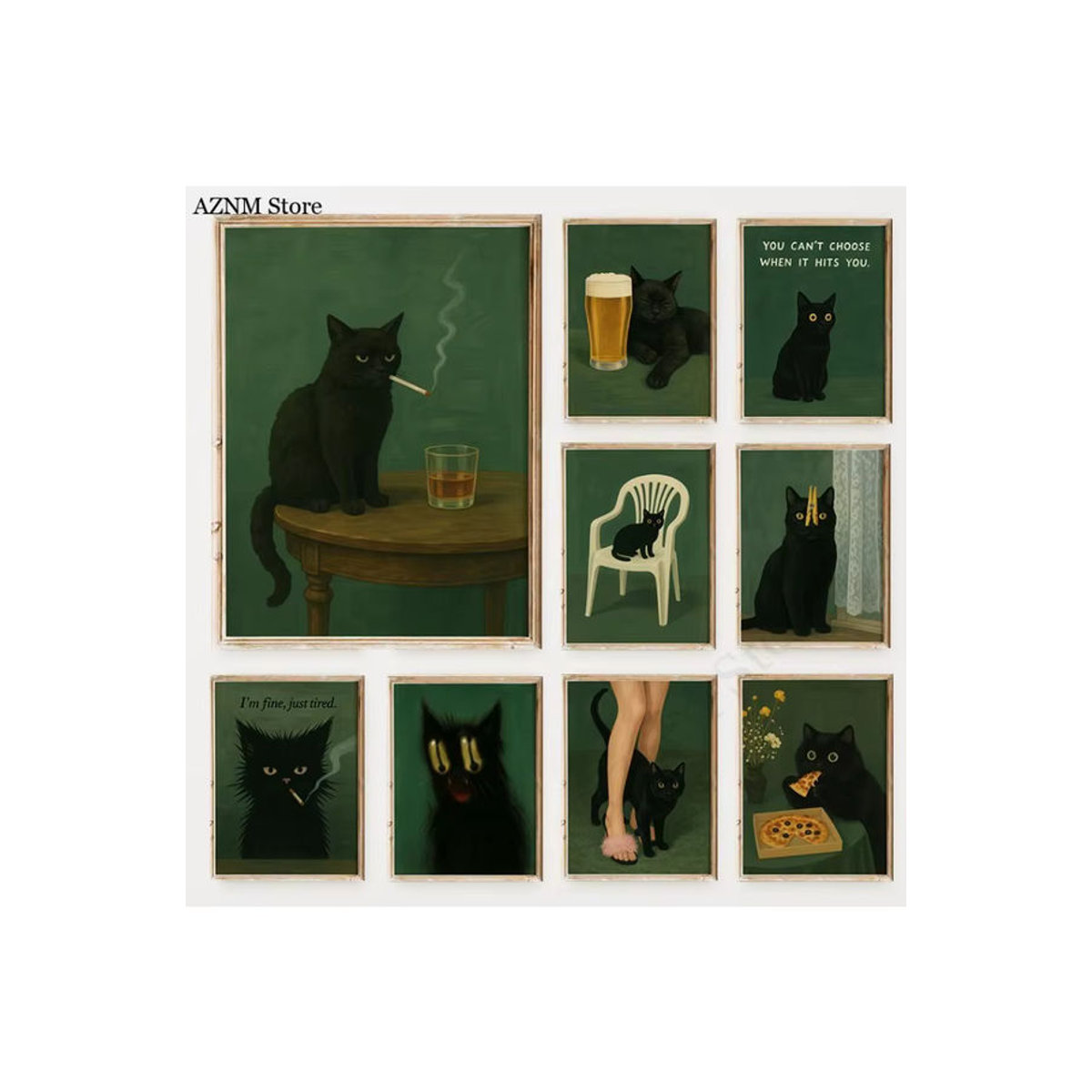 Potdemiel Leinwanddruck Schwarzes Katzen-Poster mit grünem Hintergrund und Whiskey-Motiv im Vintage-Stil für deine Wanddekoration - Bild 3