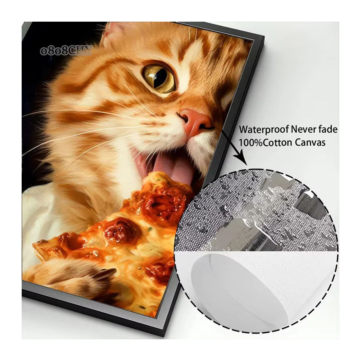 Potdemiel Leinwanddruck Wandbild mit lustiger Katze beim Pizzaessen, mehrfarbiges Poster für deine Heimdekoration - Bild 3