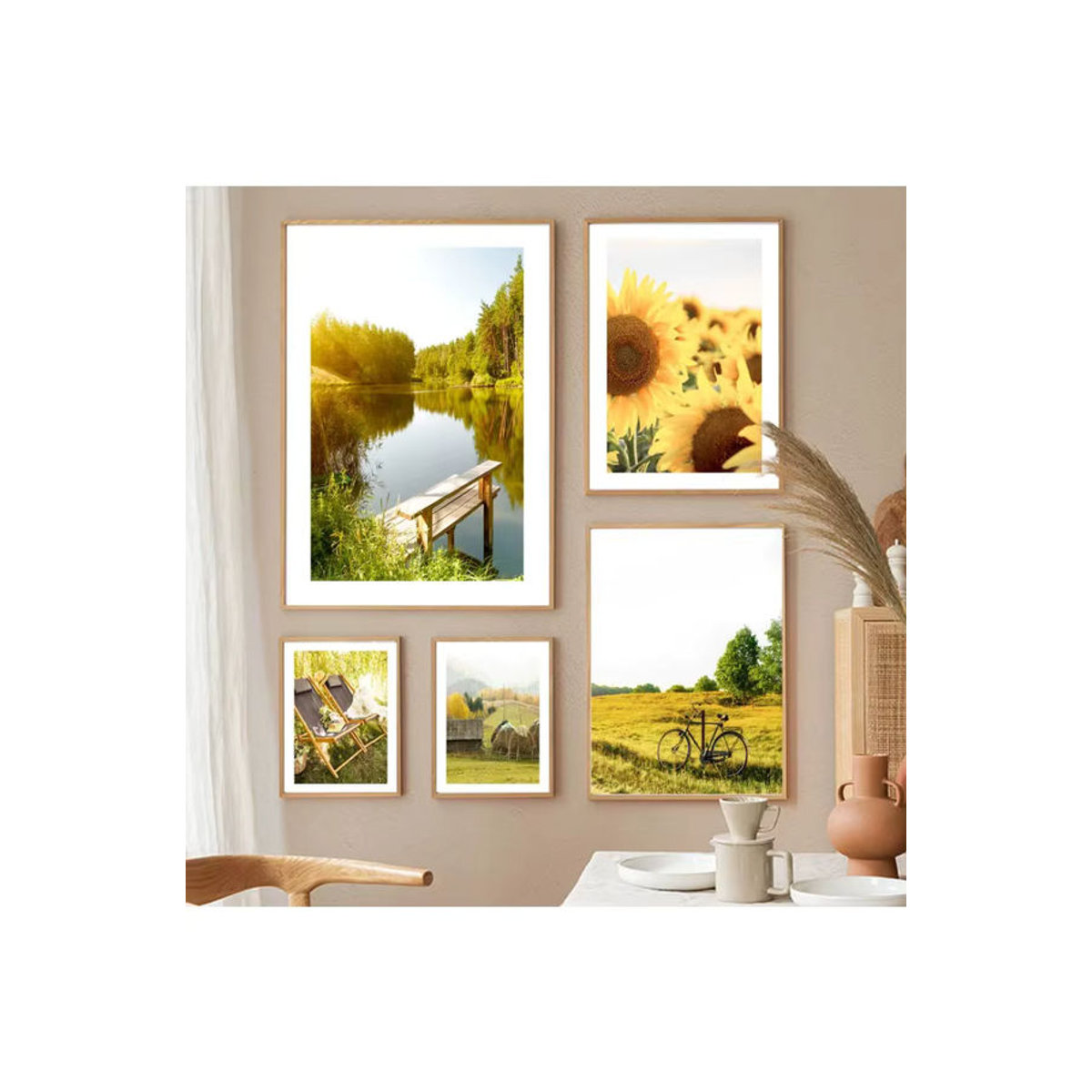 Potdemiel Leinwandgemälde Frühlings-Sonnenblumen-Idyllische-See-Landschaft als modernes Wandbild in mehrfarbigem Floral-Design im Hochformat - Bild 2