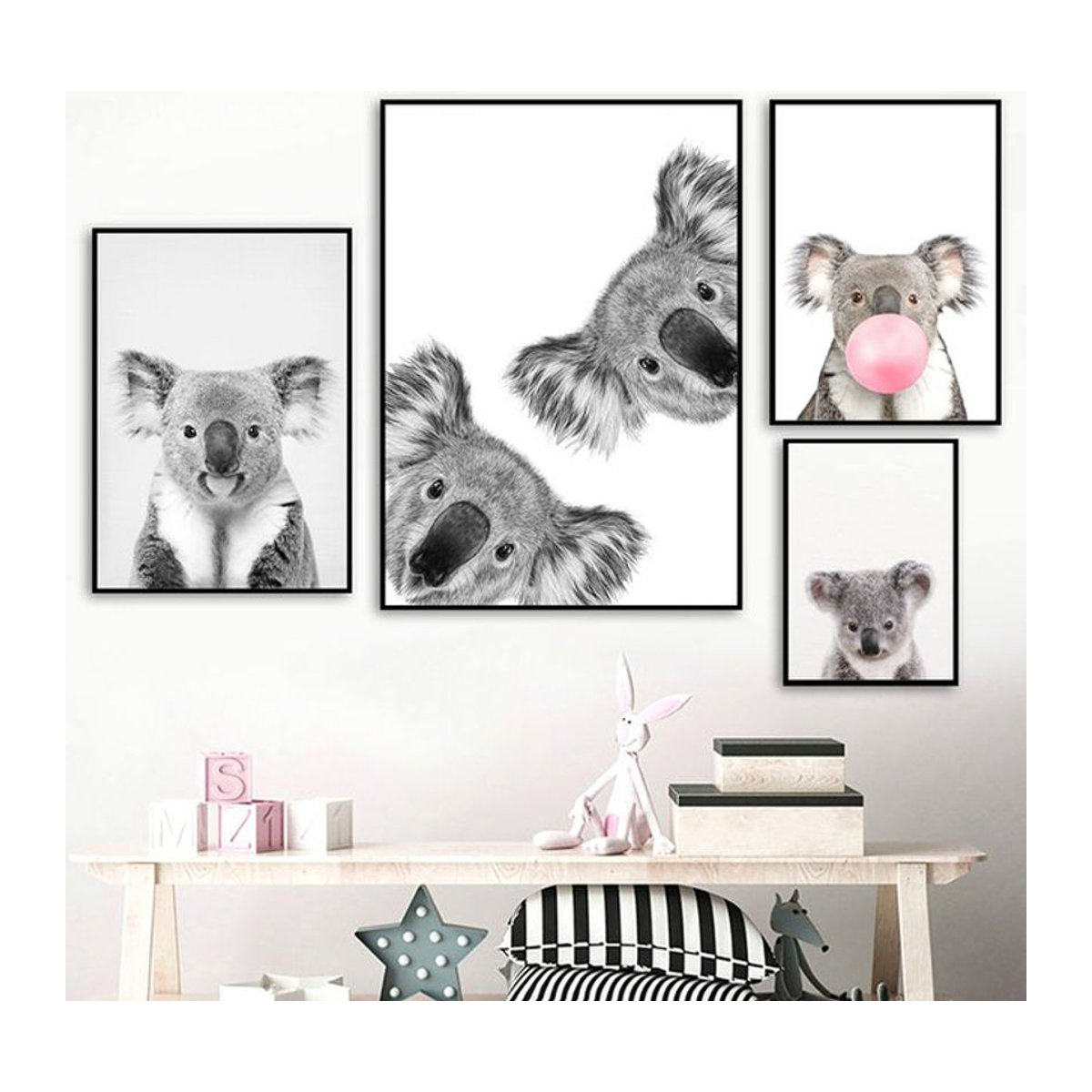 Potdemiel Leinwandgemälde Koala-Fotografie in Schwarz-Weiß als minimalistische Wandkunst für Kinderzimmer und Dekoration - Bild 1