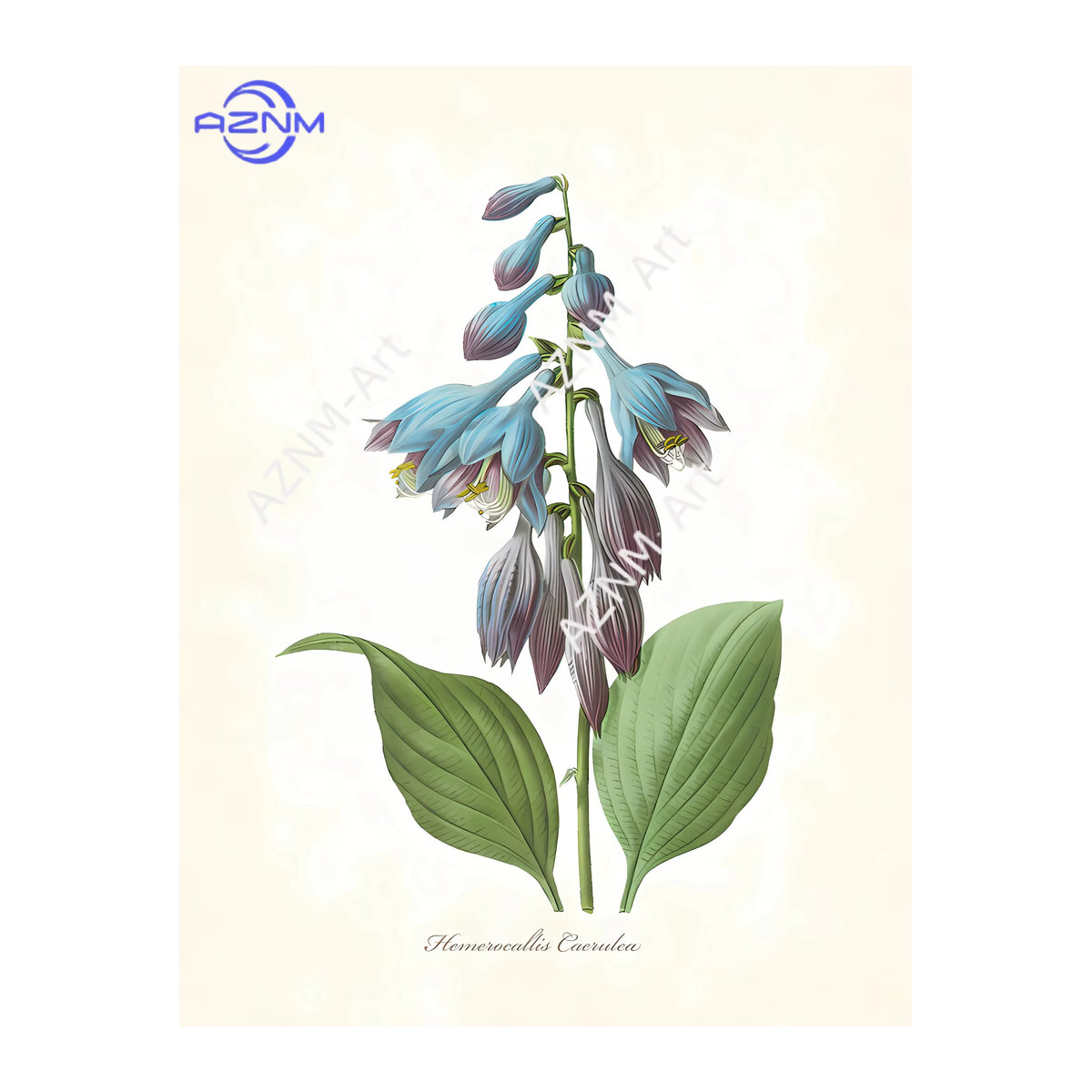 Potdemiel Leinwandgemälde mit botanischen blauen Blumen und grünen Blättern im Vintage-Stil, rahmenloses Wandbild für deine Heimdekoration - Bild 2