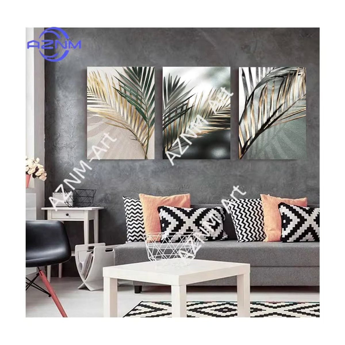 Potdemiel Leinwandgemälde mit goldenem Palmenblatt im nordischen Stil, florale Kunstposter für deine Wanddekoration, mehrfarbig - Bild 2
