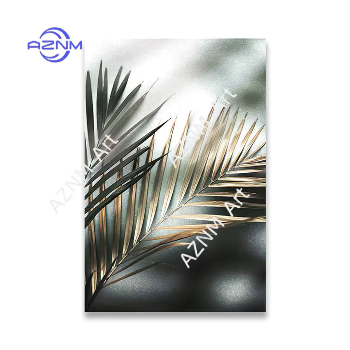 Potdemiel Leinwandgemälde mit goldenem Palmenblatt im nordischen Stil, florale Kunstposter für deine Wanddekoration, mehrfarbig - Bild 3