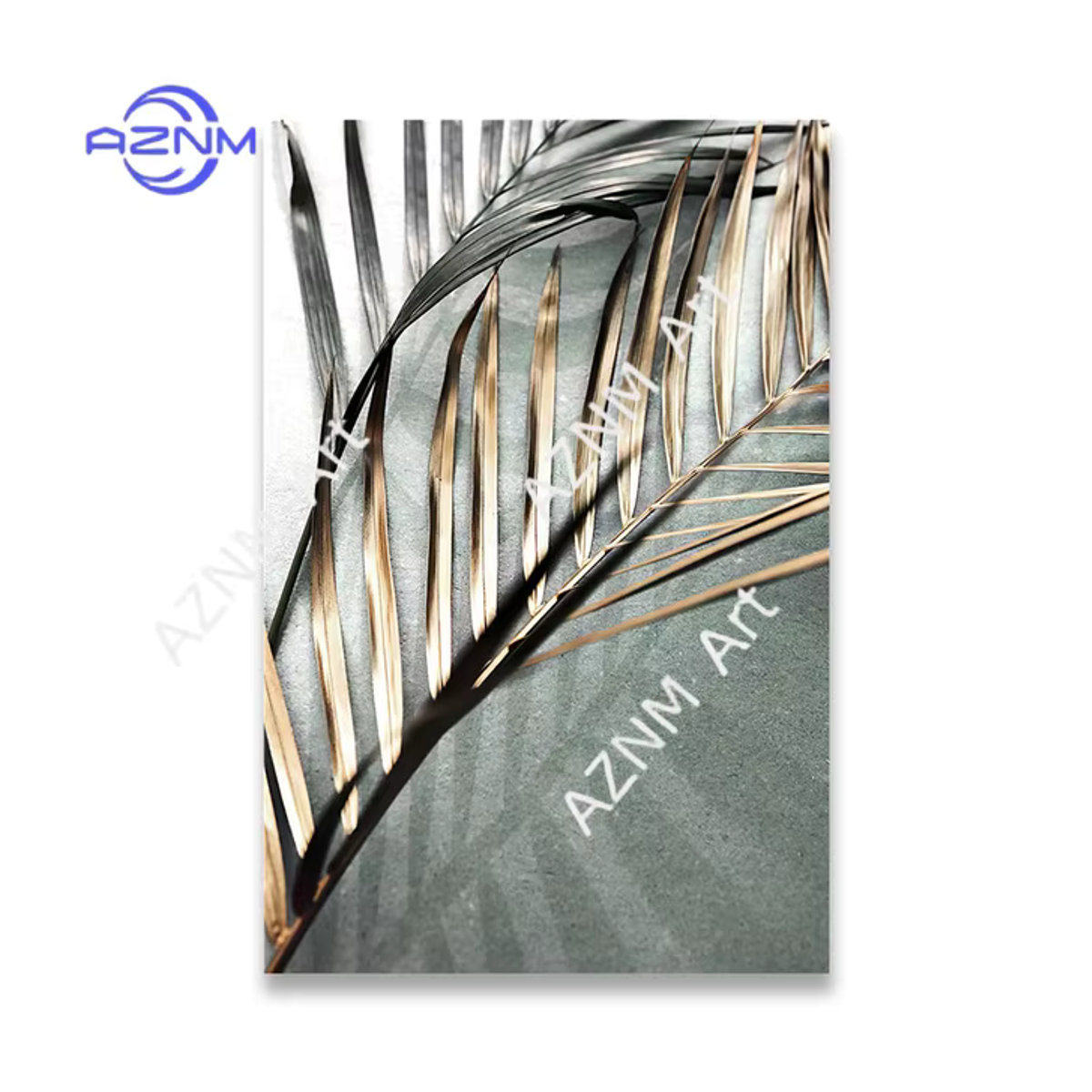 Potdemiel Leinwandgemälde mit goldenem Palmenblatt im nordischen Stil, florale Kunstposter für deine Wanddekoration, mehrfarbig - Bild 4
