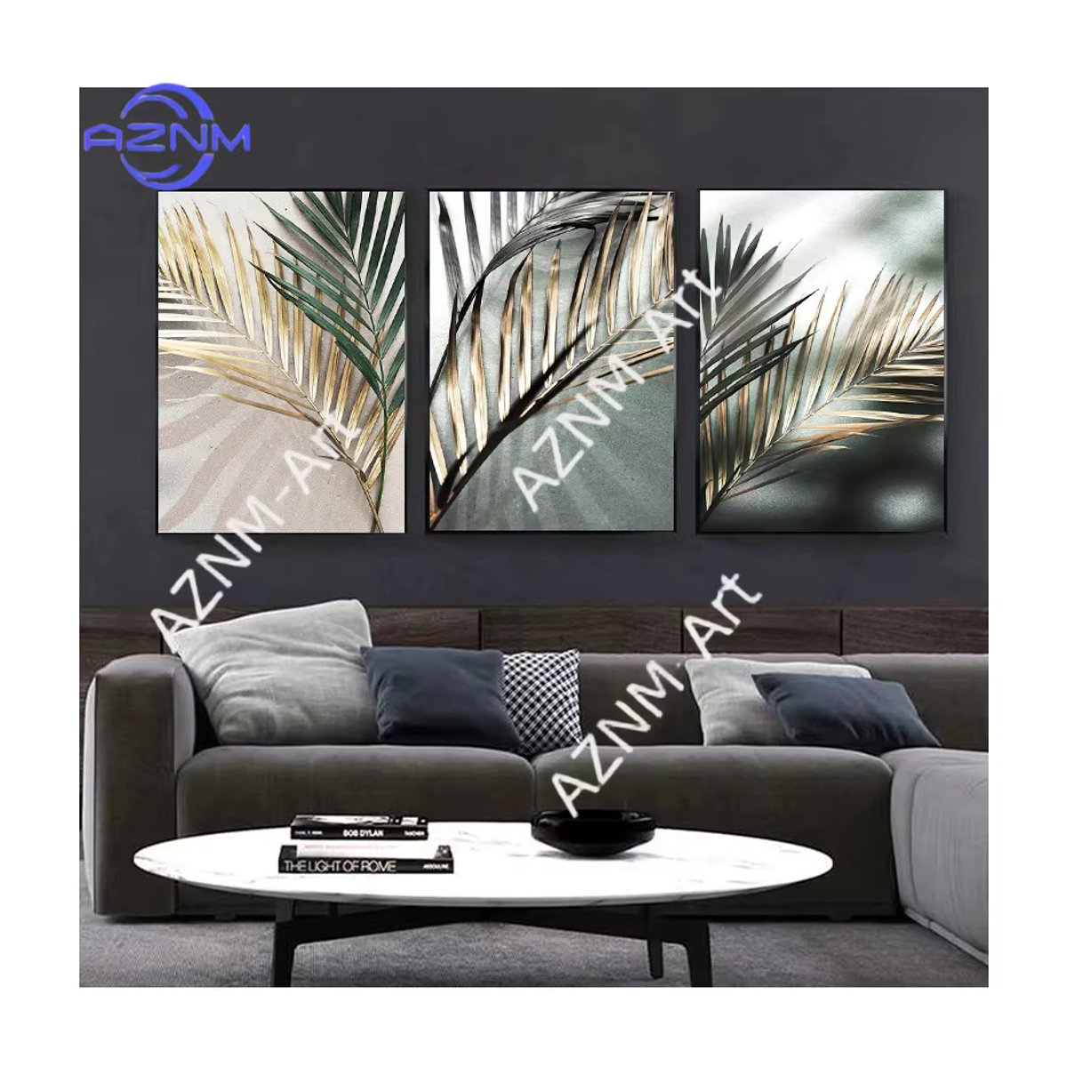Potdemiel Leinwandgemälde mit goldenem Palmenblatt im nordischen Stil, florale Kunstposter für deine Wanddekoration, mehrfarbig - Bild 6
