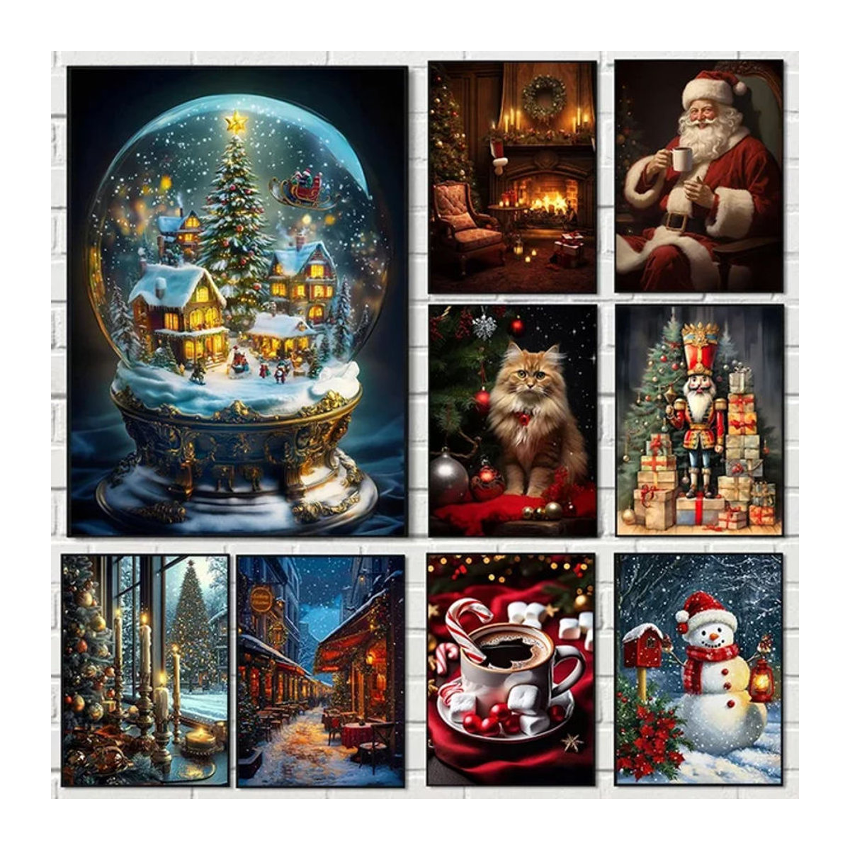 Potdemiel Leinwandgemälde mit Weihnachtsmann und Weihnachtsbaum in klassischem Design, mehrfarbig, Hochformat - Bild 1