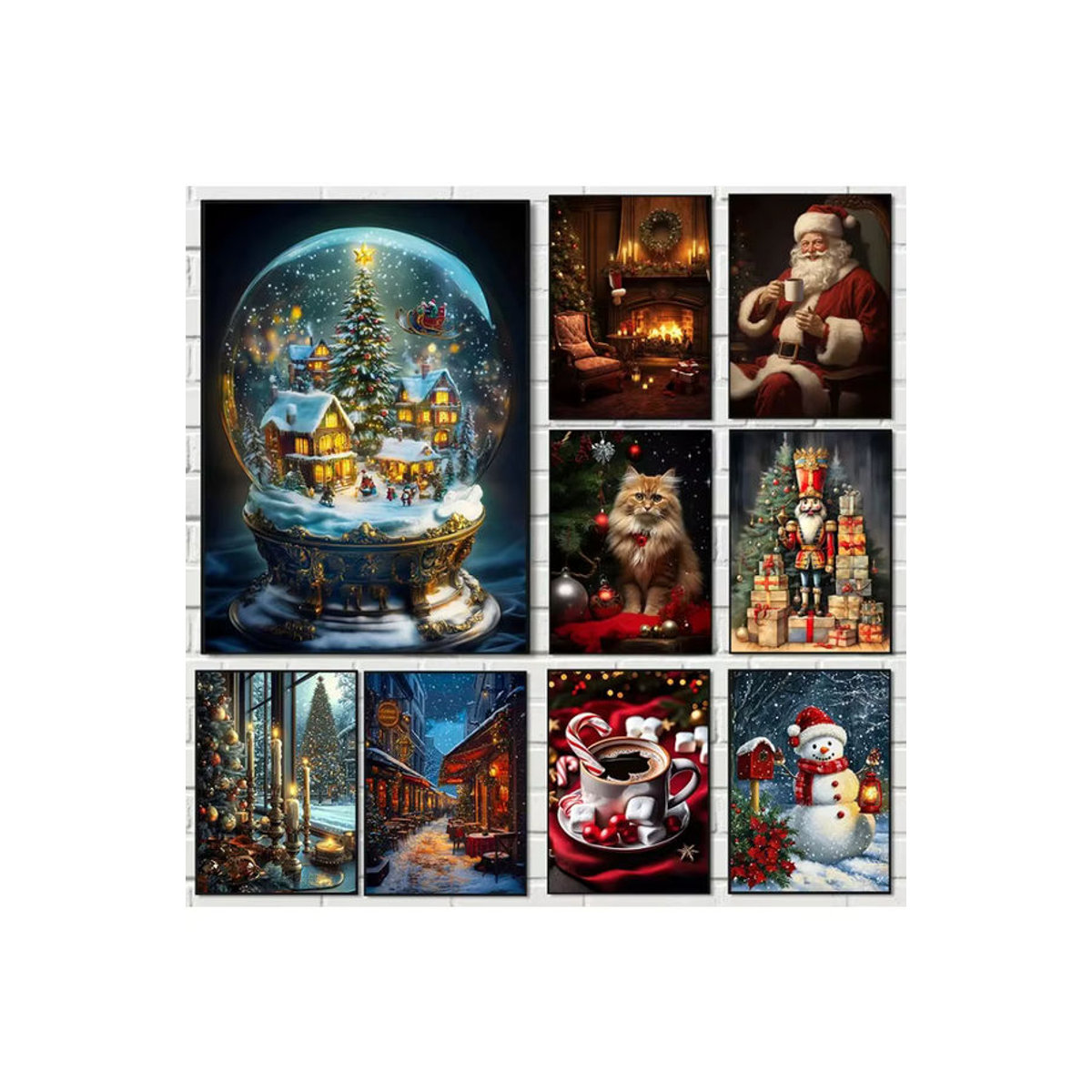Potdemiel Leinwandgemälde mit Weihnachtsmann und Weihnachtsbaum in klassischem Design, mehrfarbig, Hochformat - Bild 2