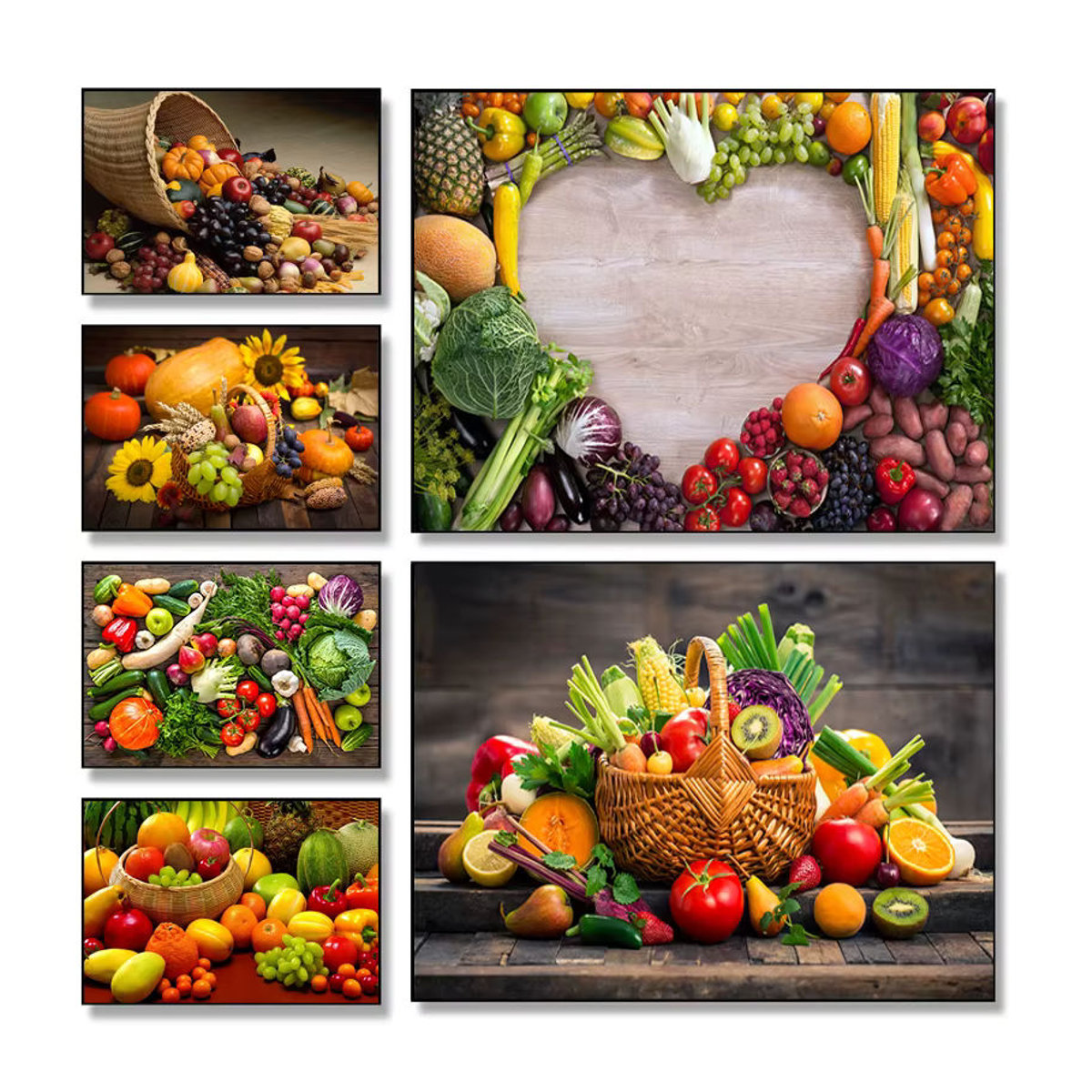 Potdemiel Leinwandgemälde Nordisches Gemüse und Obst im Korb, Mehrfarbiges Wandbild im Querformat für Küche und Esszimmer - Bild 2
