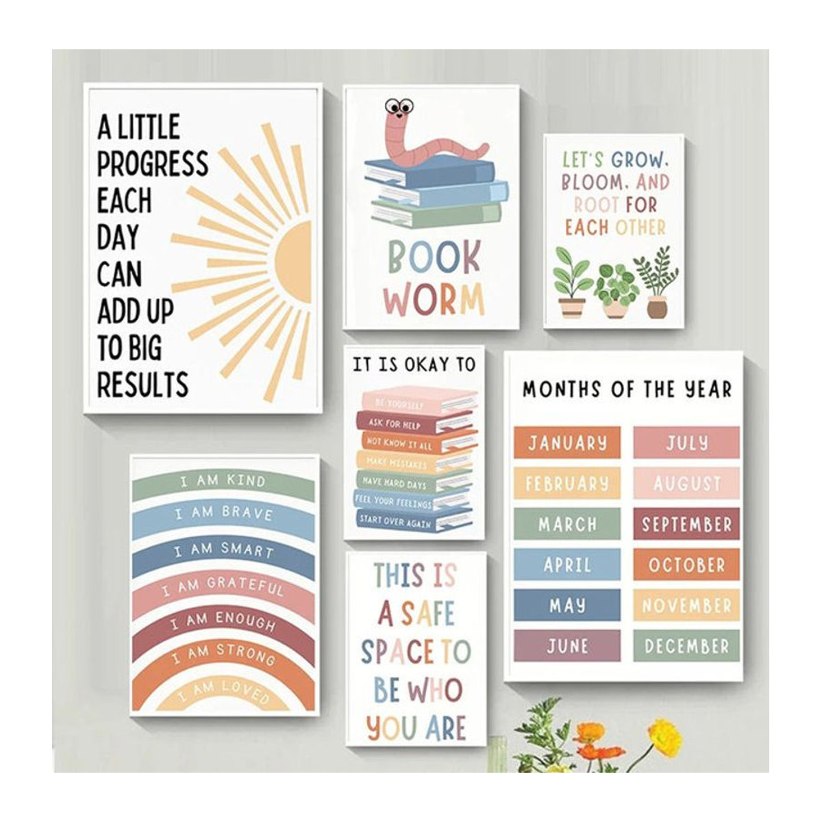 Potdemiel Leinwandposter mit Buchstabenmuster und Typografie in Mehrfarbig für Kinderzimmer und Klassenzimmer - Bild 1