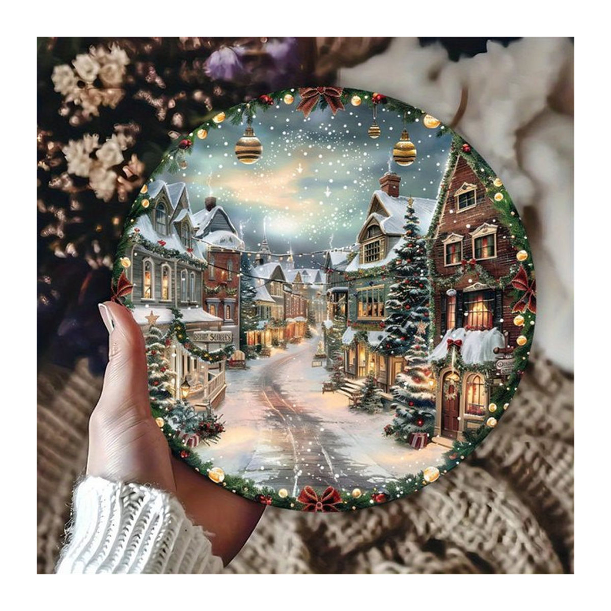 Potdemiel Magical Snowy Night Weihnachten Vintage Aluminiumschild, mehrfarbige Metallwanddekoration, quadratisch, B/T/H: 20,3 x 20,3 x 0,2 cm - Bild 1