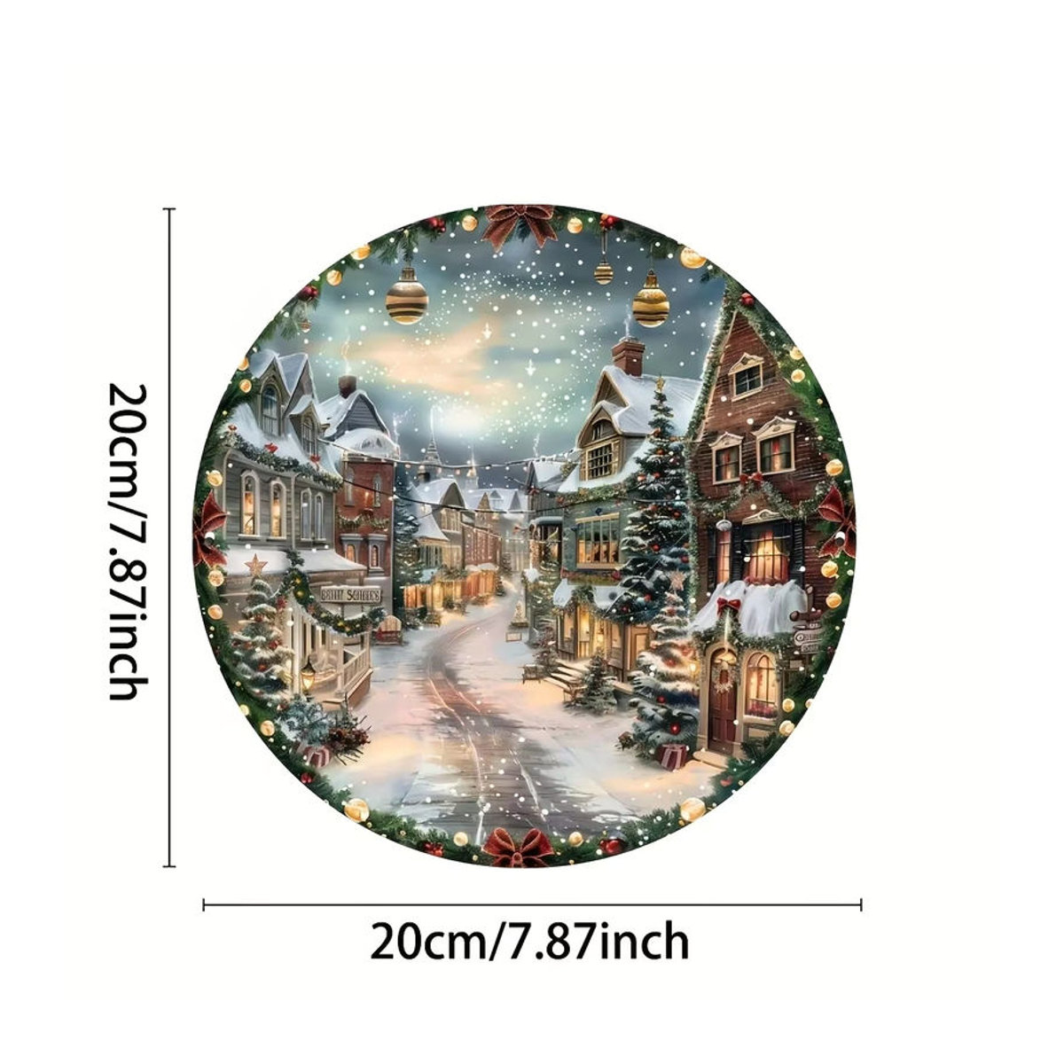 Potdemiel Magical Snowy Night Weihnachten Vintage Aluminiumschild, mehrfarbige Metallwanddekoration, quadratisch, B/T/H: 20,3 x 20,3 x 0,2 cm - Bild 2