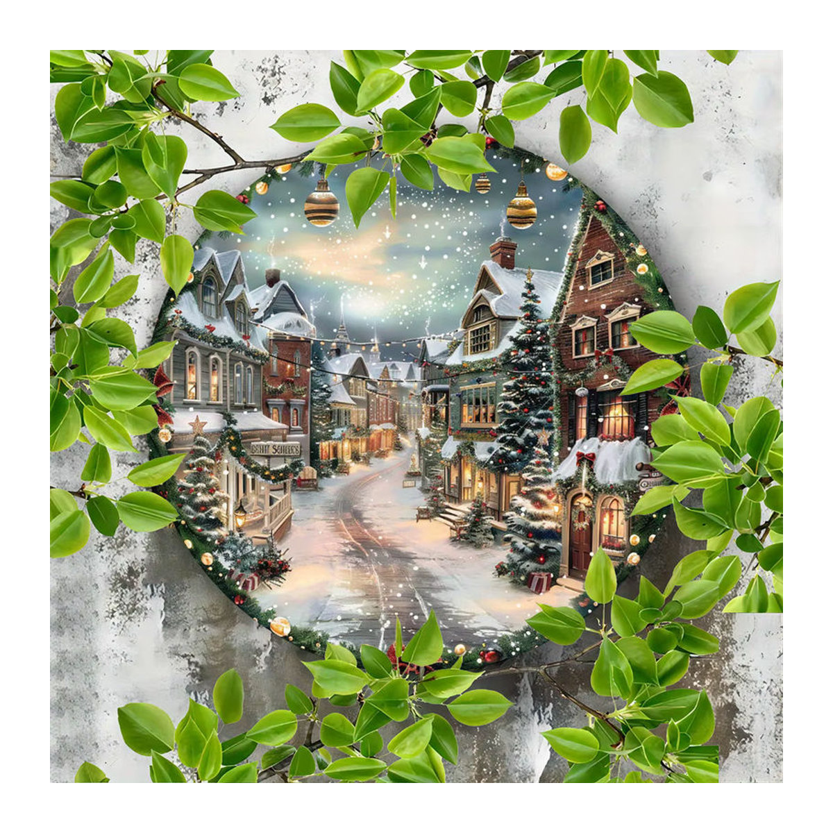Potdemiel Magical Snowy Night Weihnachten Vintage Aluminiumschild, mehrfarbige Metallwanddekoration, quadratisch, B/T/H: 20,3 x 20,3 x 0,2 cm - Bild 3
