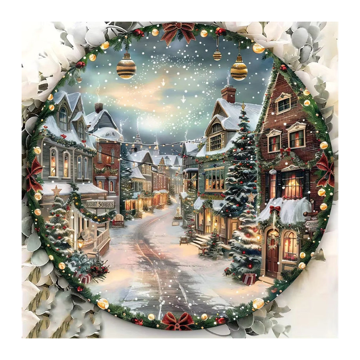 Potdemiel Magical Snowy Night Weihnachten Vintage Aluminiumschild, mehrfarbige Metallwanddekoration, quadratisch, B/T/H: 20,3 x 20,3 x 0,2 cm - Bild 4