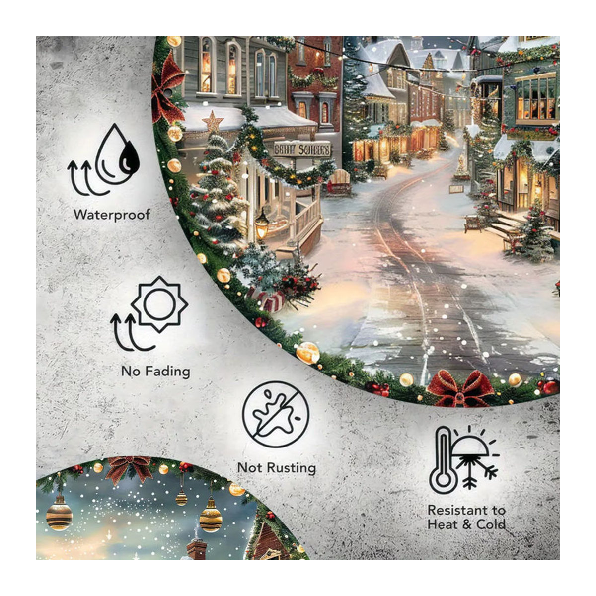 Potdemiel Magical Snowy Night Weihnachten Vintage Aluminiumschild, mehrfarbige Metallwanddekoration, quadratisch, B/T/H: 20,3 x 20,3 x 0,2 cm - Bild 5