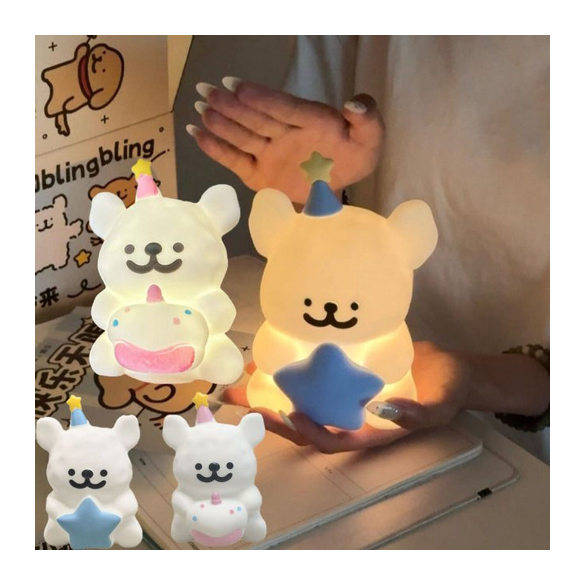 Potdemiel Malteser Nachtlicht Bunte Nachttischlampe als Niedliche Hund Actionfigur und Sammlerstück zur Raumdekoration für Kinder und Erwachsene - Bild 1