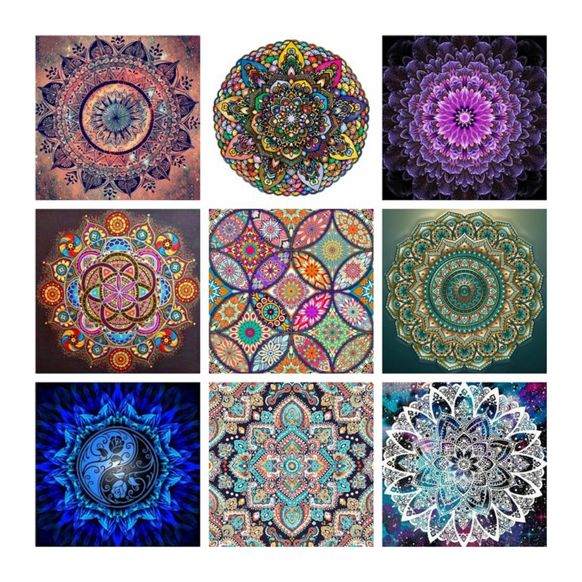Potdemiel Mandala Diamant Stickerei Set 5D DIY Diamant Malerei mit floralem Blumenmotiv in Mehrfarbig, Orientalisches Mosaik Wandbild - Bild 1