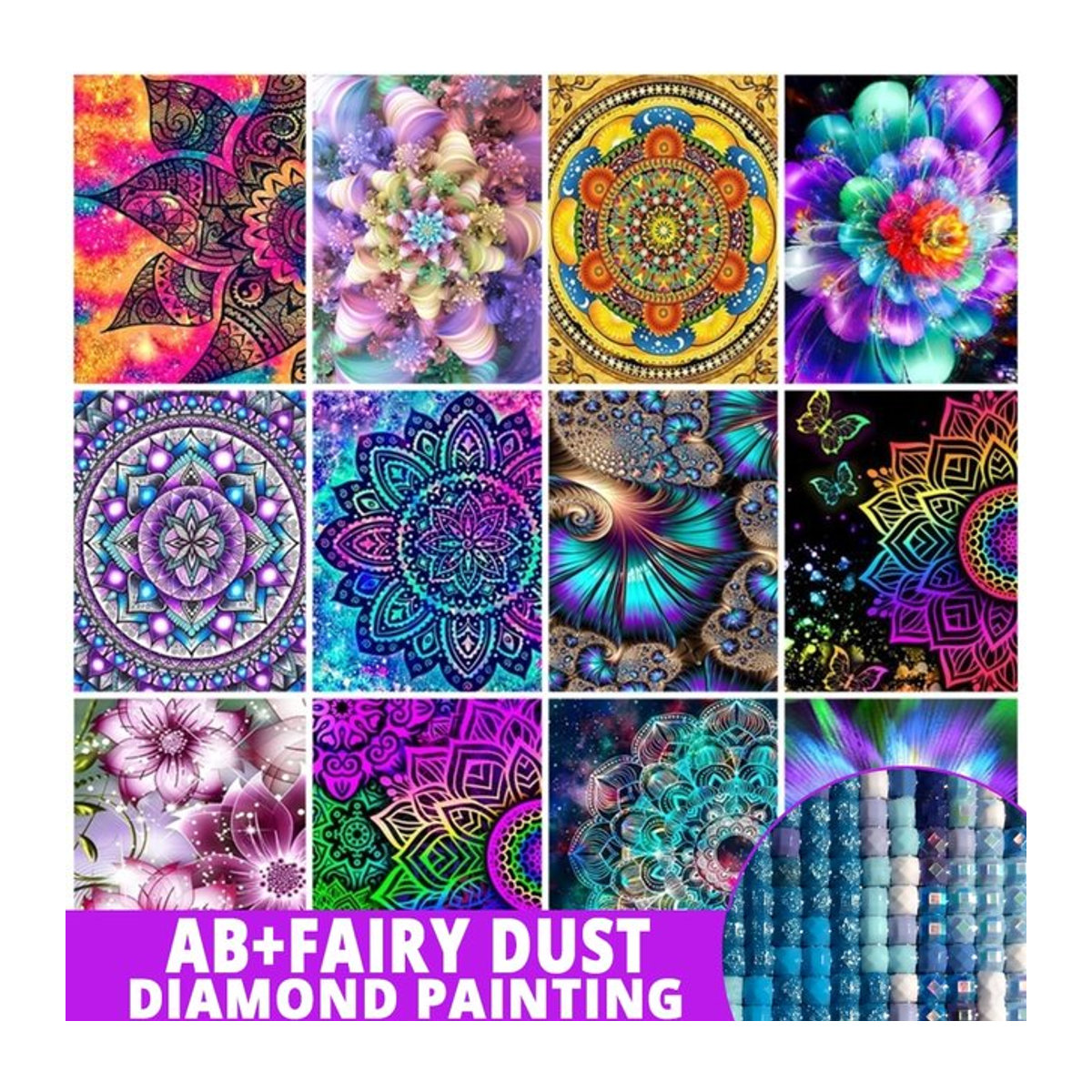Potdemiel Mandala Diamantmalerei 5D Mosaik Set mit abstrakten Blumen als DIY Kreuzstich Kit in Mehrfarbig - Bild 1