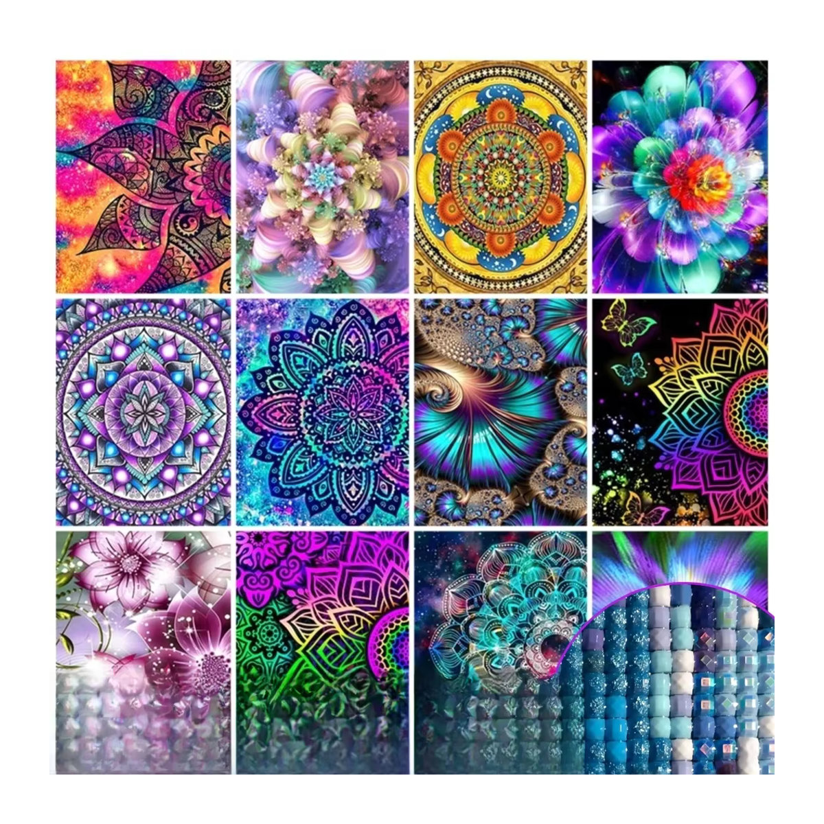 Potdemiel Mandala Diamantmalerei 5D Mosaik Set mit abstrakten Blumen als DIY Kreuzstich Kit in Mehrfarbig - Bild 5