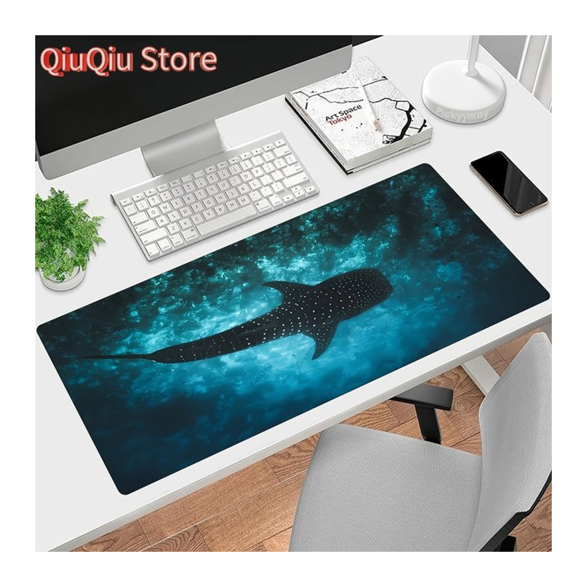 Potdemiel Mauspad Wal Ozean XXL, Blau, B: 90 cm, T: 40 cm - Bild 1