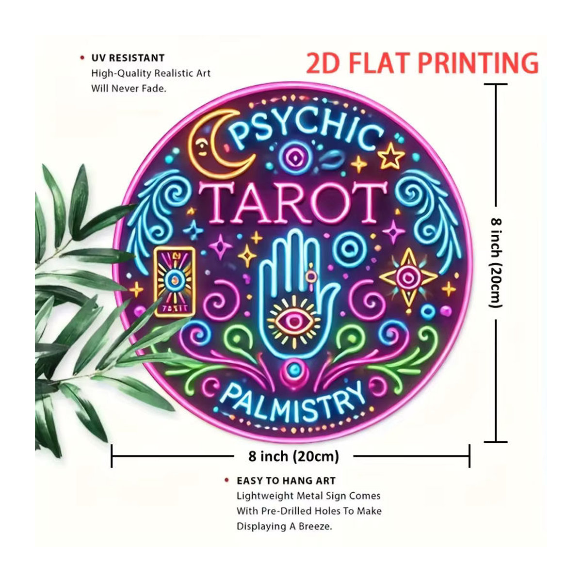 Potdemiel Metall-Wanddekoration Psychic Tarot & Palmistry Guide in Vintage-Optik, rund, mehrfarbig - Bild 3
