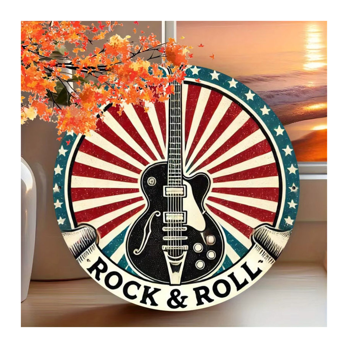 Potdemiel Metall-Wanddekoration Rund mit Gitarren-Design in Mehrfarbig für Landhaus-Stil - Bild 3