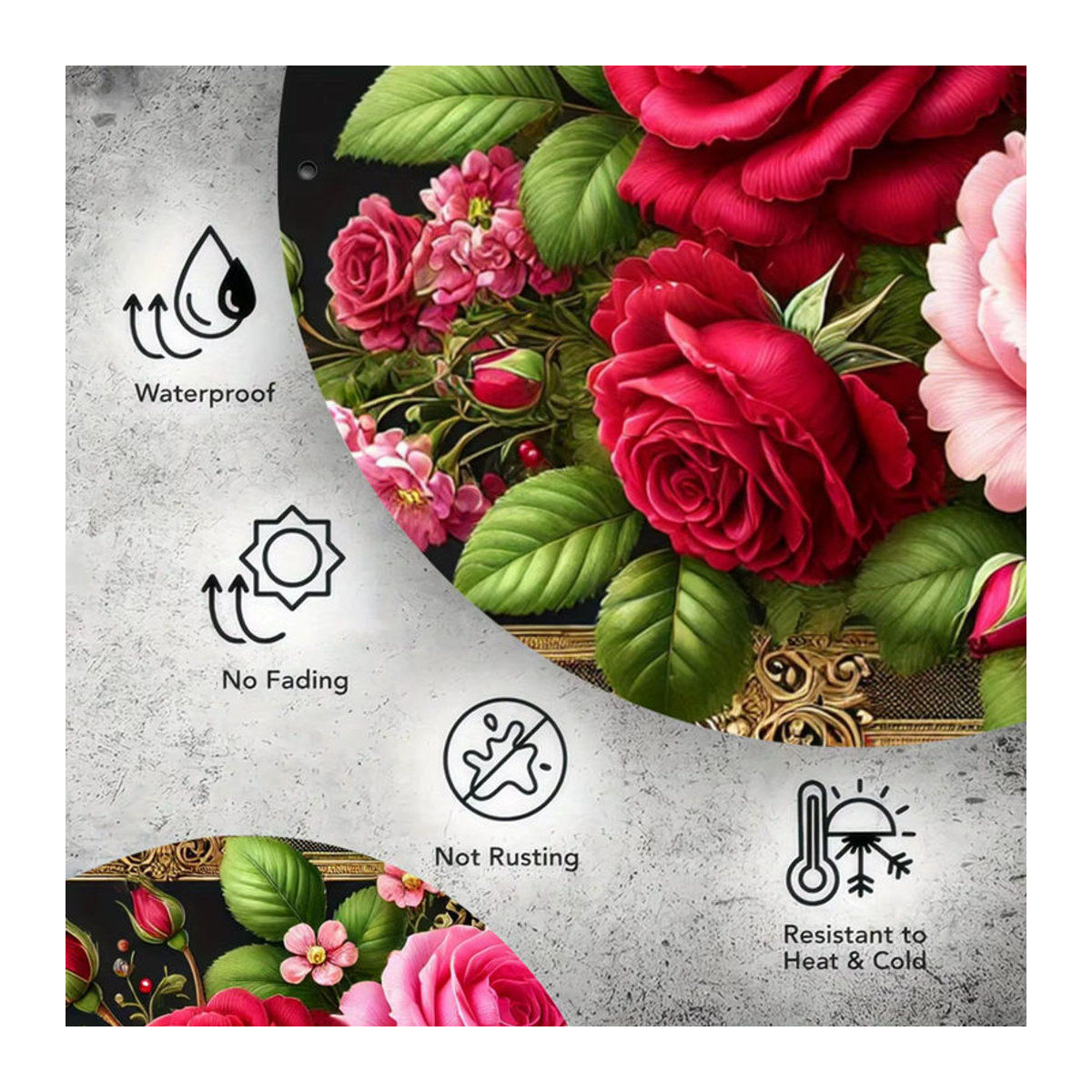 Potdemiel Metall-Wandkunst Floral Rose Blossom Rund, mehrfarbig, Durchmesser: 20,3 cm - Bild 4