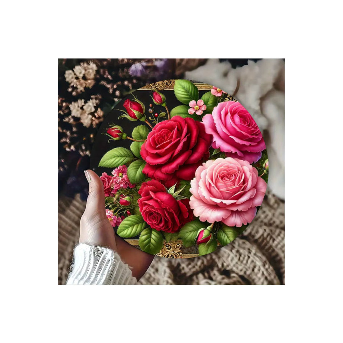 Potdemiel Metall-Wandkunst Floral Rose Blossom Rund, mehrfarbig, Durchmesser: 20,3 cm - Bild 6