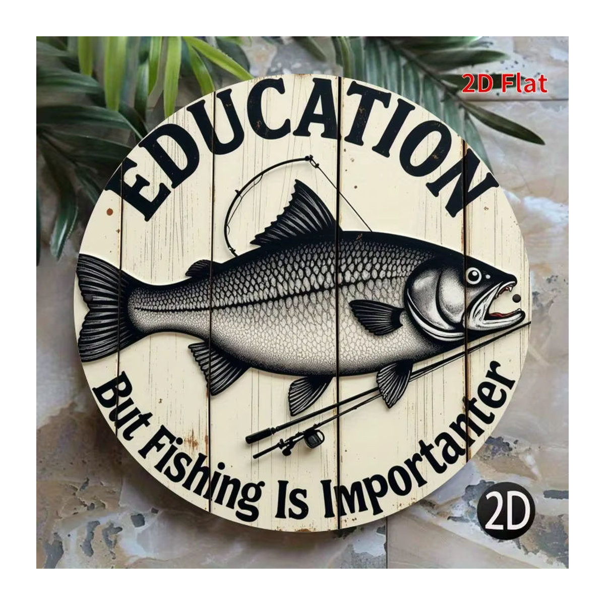 Potdemiel Metall-Wandschild Education Important But Fishing More Important in Weiß, rustikales quadratisches Dekoschild aus Eisen - Bild 2