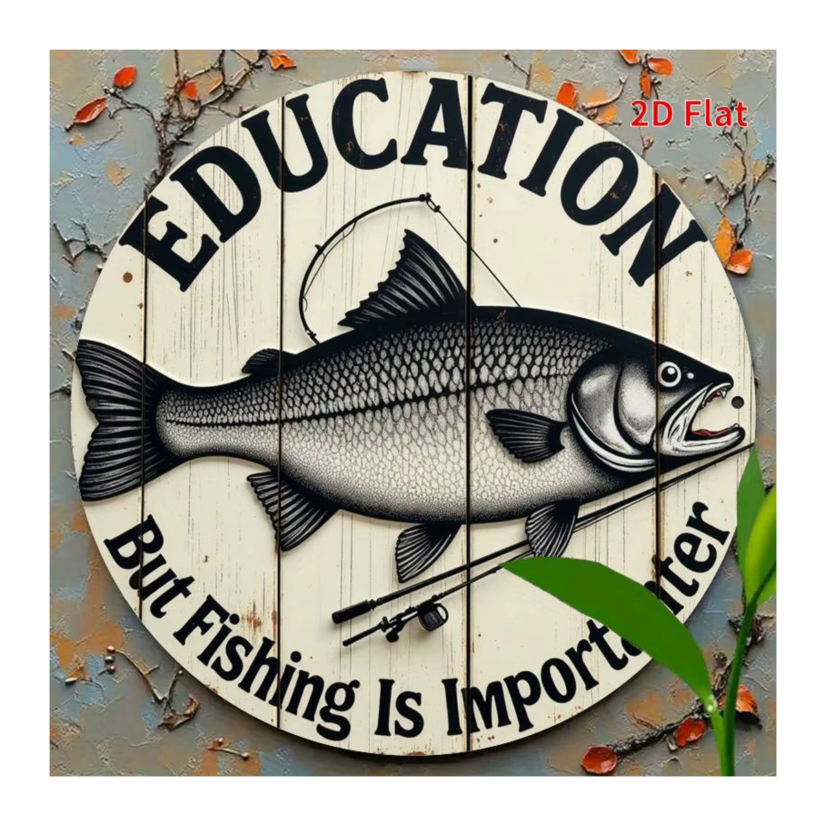 Potdemiel Metall-Wandschild Education Important But Fishing More Important in Weiß, rustikales quadratisches Dekoschild aus Eisen - Bild 4