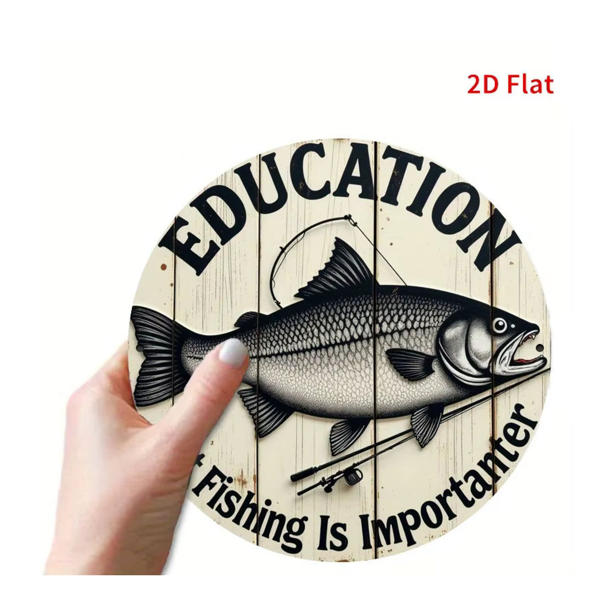 Potdemiel Metall-Wandschild Education Important But Fishing More Important in Weiß, rustikales quadratisches Dekoschild aus Eisen - Bild 5