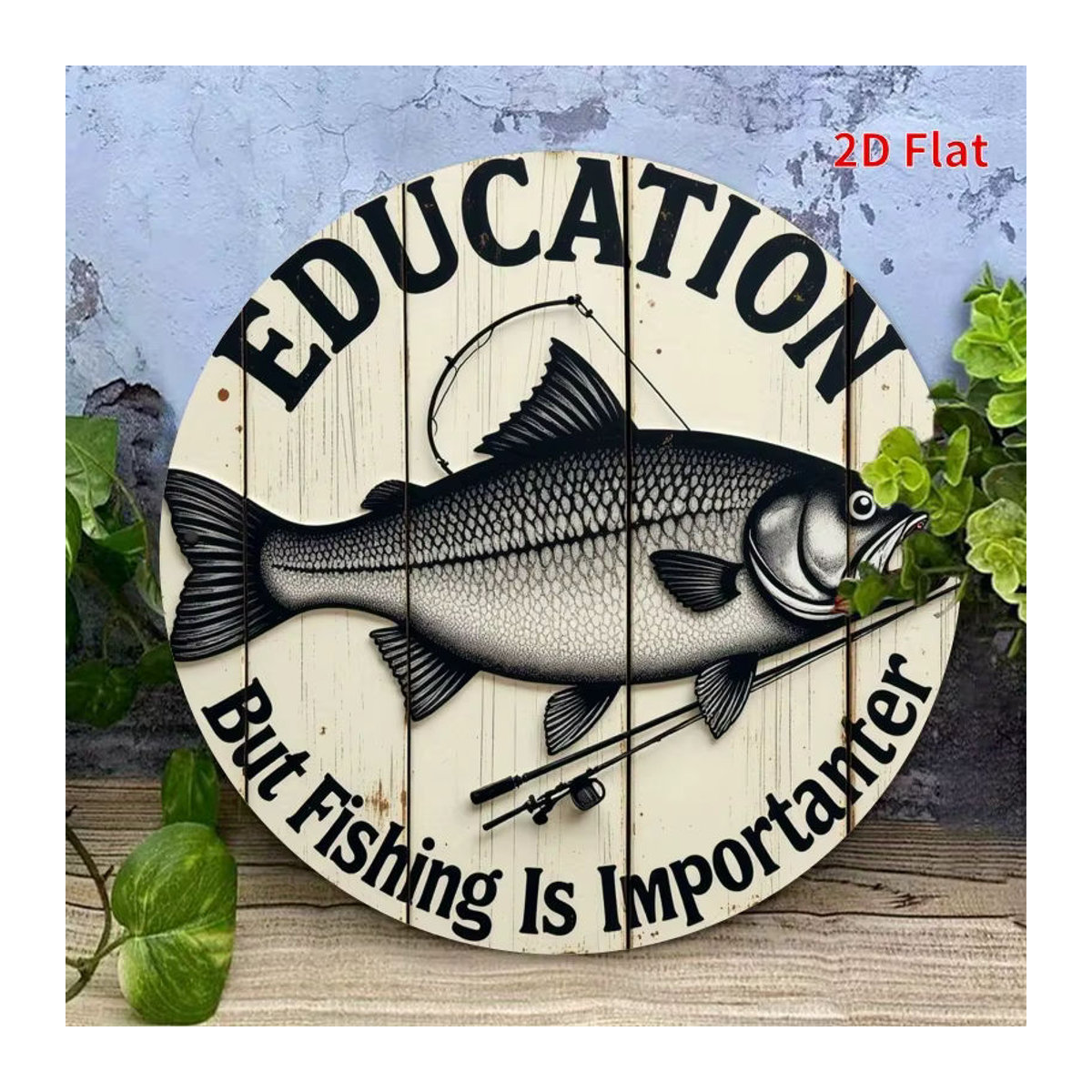 Potdemiel Metall-Wandschild Education Important But Fishing More Important in Weiß, rustikales quadratisches Dekoschild aus Eisen - Bild 6