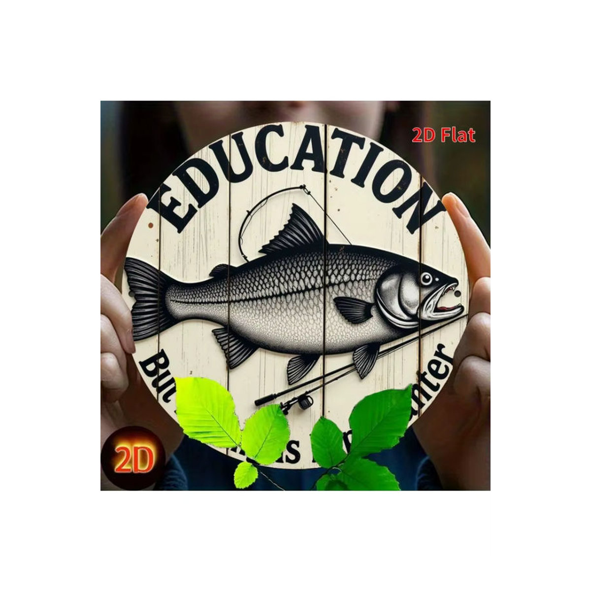 Potdemiel Metall-Wandschild Education Important But Fishing More Important in Weiß, rustikales quadratisches Dekoschild aus Eisen - Bild 7