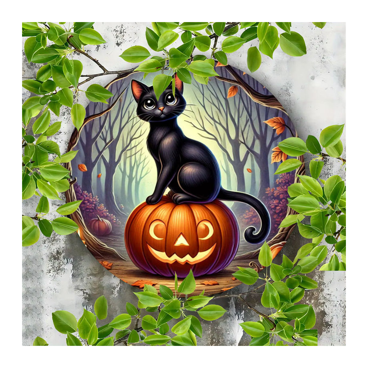 Potdemiel Metallschild Halloween Kürbis und Katze, runde Blechwanddekoration mehrfarbig, Durchmesser: 20,3 cm - Bild 2