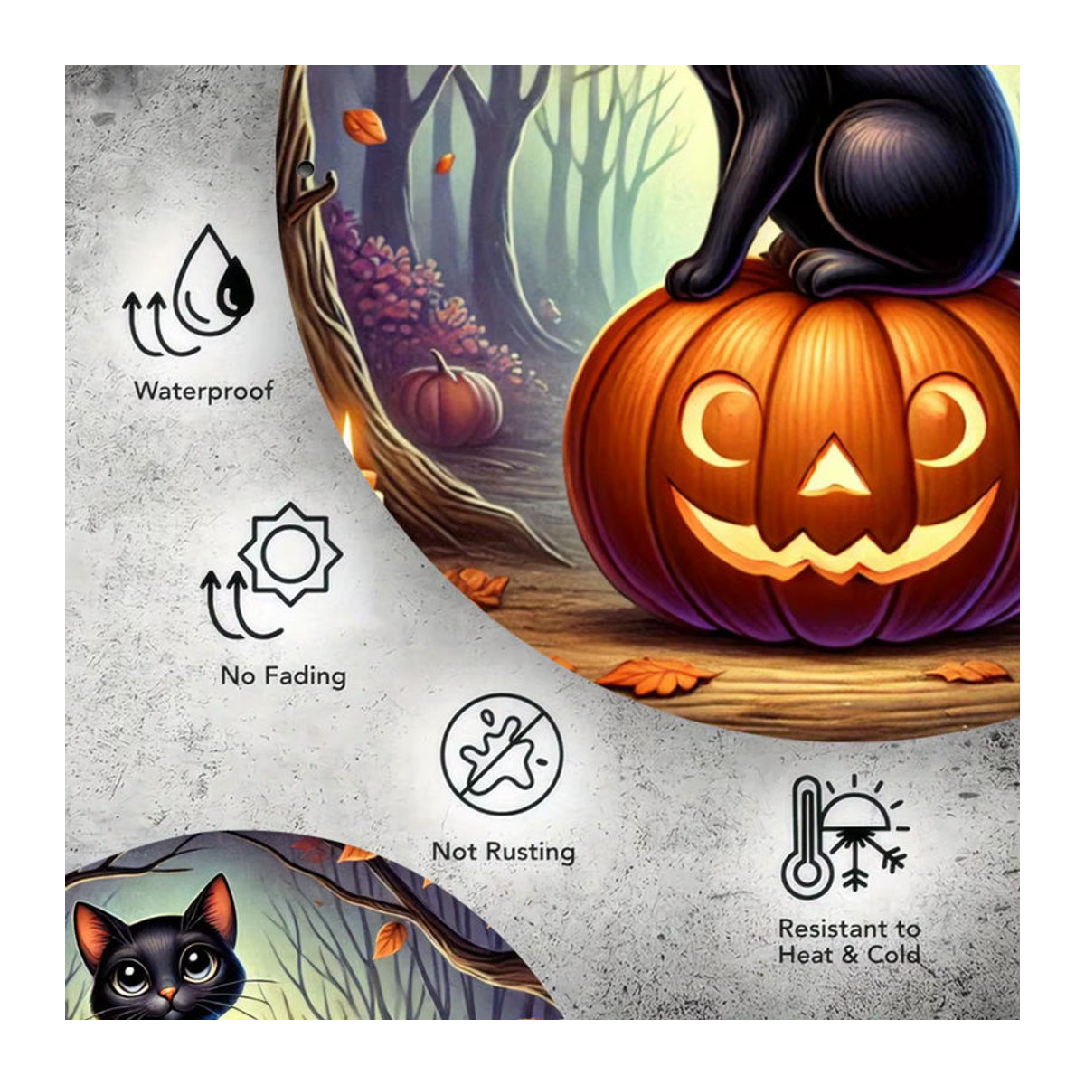 Potdemiel Metallschild Halloween Kürbis und Katze, runde Blechwanddekoration mehrfarbig, Durchmesser: 20,3 cm - Bild 4