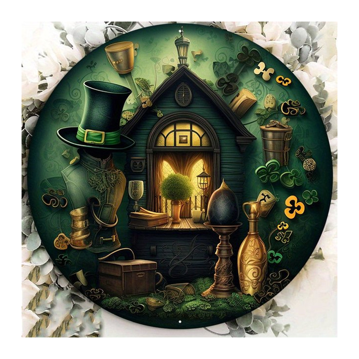 Potdemiel Metallschild St. Patrick's Day mit Kobold und Kleeblatt, quadratisch, grün und gold, B/B: 20,3 x 20,3 cm - Bild 1