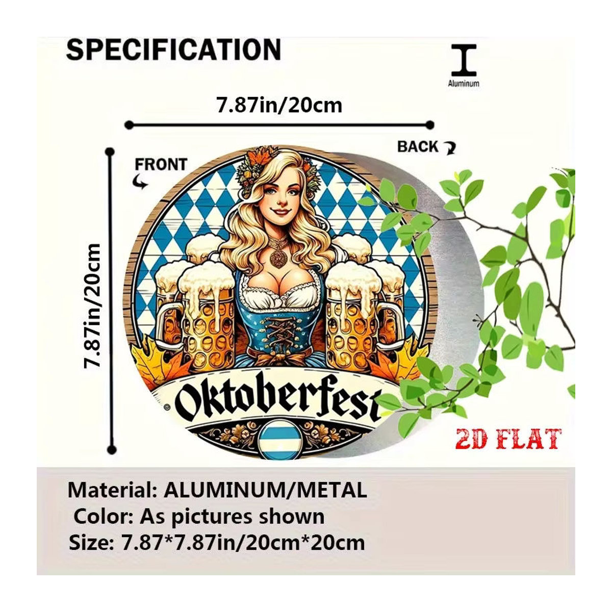Potdemiel Metallwanddekoration Oktoberfest Biermädchen in Blau und Weiß im Vintage-Stil - Bild 2