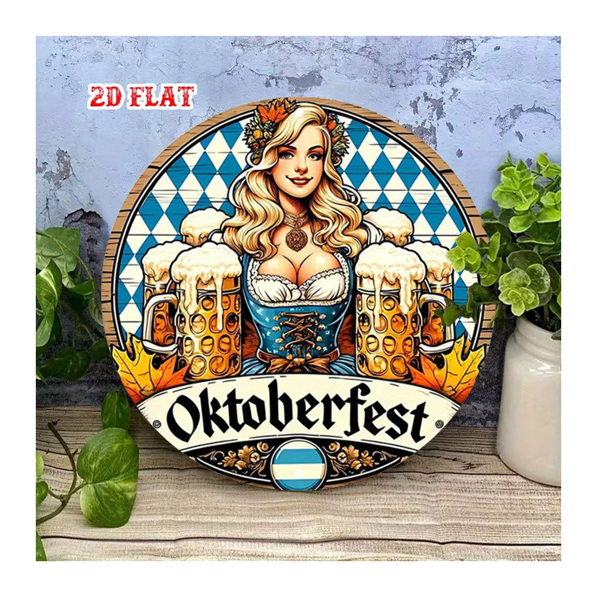 Potdemiel Metallwanddekoration Oktoberfest Biermädchen in Blau und Weiß im Vintage-Stil - Bild 3