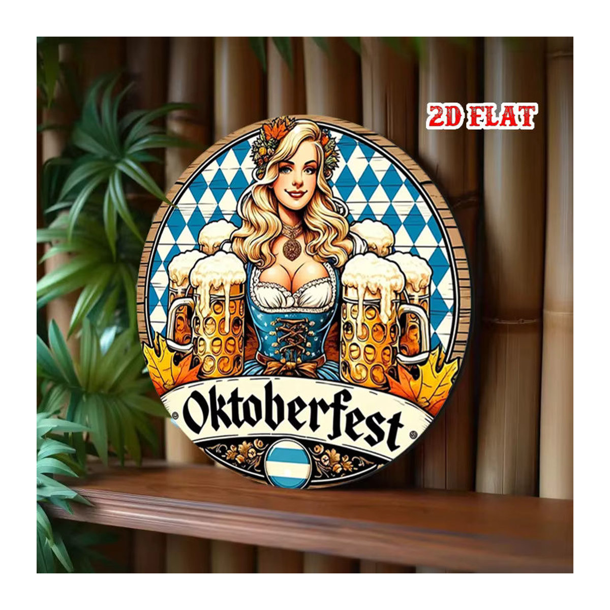 Potdemiel Metallwanddekoration Oktoberfest Biermädchen in Blau und Weiß im Vintage-Stil - Bild 5