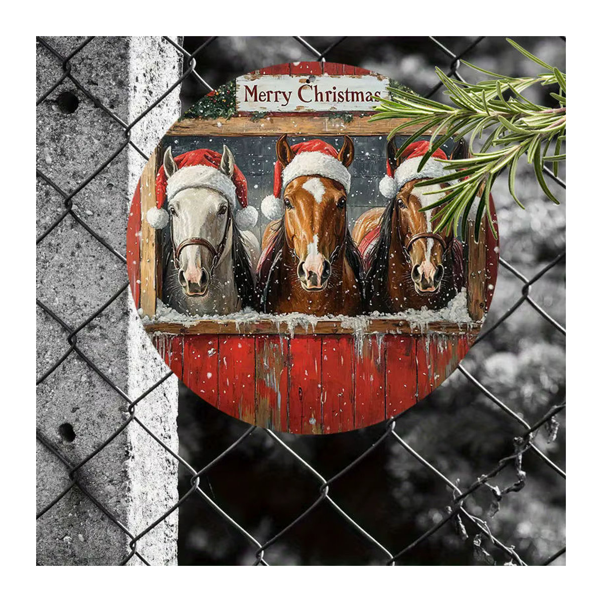 Potdemiel Metallwandschild Vintage Christmas Horses, rund, mehrfarbig, Durchmesser: 20,32 cm - Bild 3