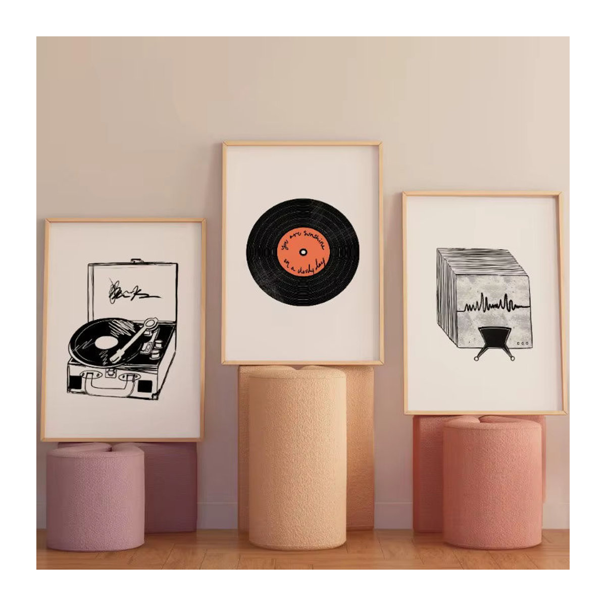 Potdemiel Mid-Century Modern Leinwandbild mit Vinyl Record und Phonograph Motiv in Weiß für deine Wohnzimmerdekoration - Bild 2
