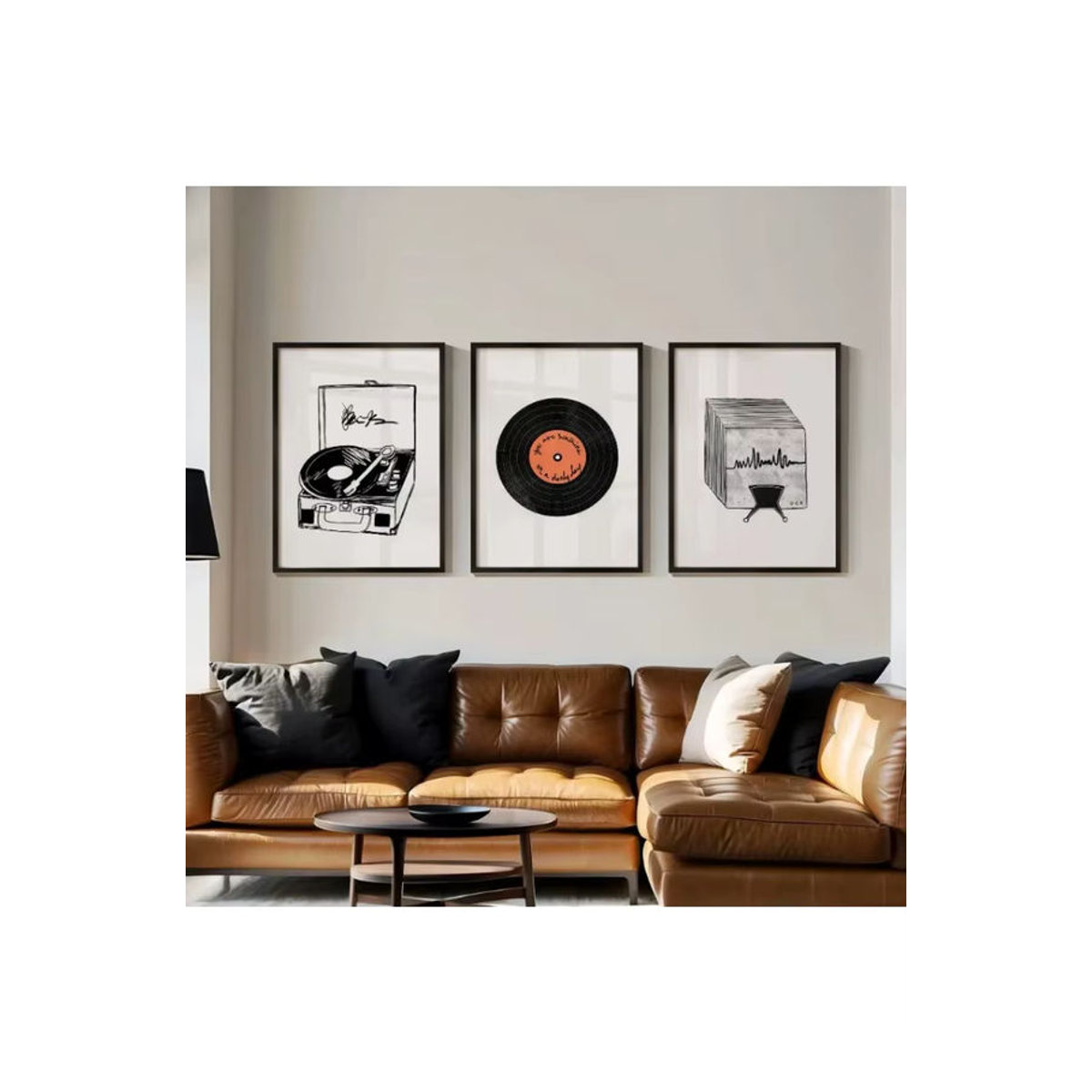 Potdemiel Mid-Century Modern Leinwandbild mit Vinyl Record und Phonograph Motiv in Weiß für deine Wohnzimmerdekoration - Bild 3