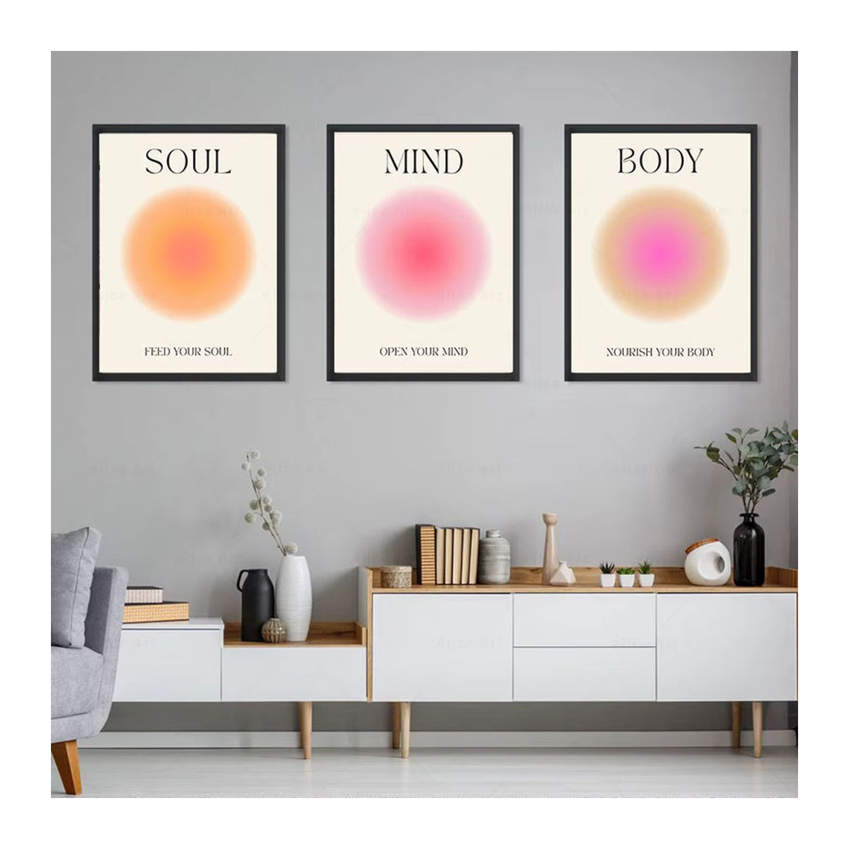 Potdemiel Mind Body Soul Print Poster, abstraktes Leinwandgemälde mit Farbverlauf in Mehrfarbig, minimalistische Wandkunst für dein Zuhause - Bild 1