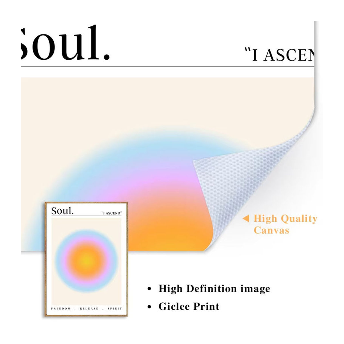 Potdemiel Mind Body Soul Print Poster, abstraktes Leinwandgemälde mit Farbverlauf in Mehrfarbig, minimalistische Wandkunst für dein Zuhause - Bild 2