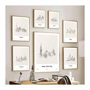 Potdemiel Minimalistische City Skyline Wandkunst als Leinwanddruck in Weiß für dein Wohnzimmer oder Schlafzimmer Dekor