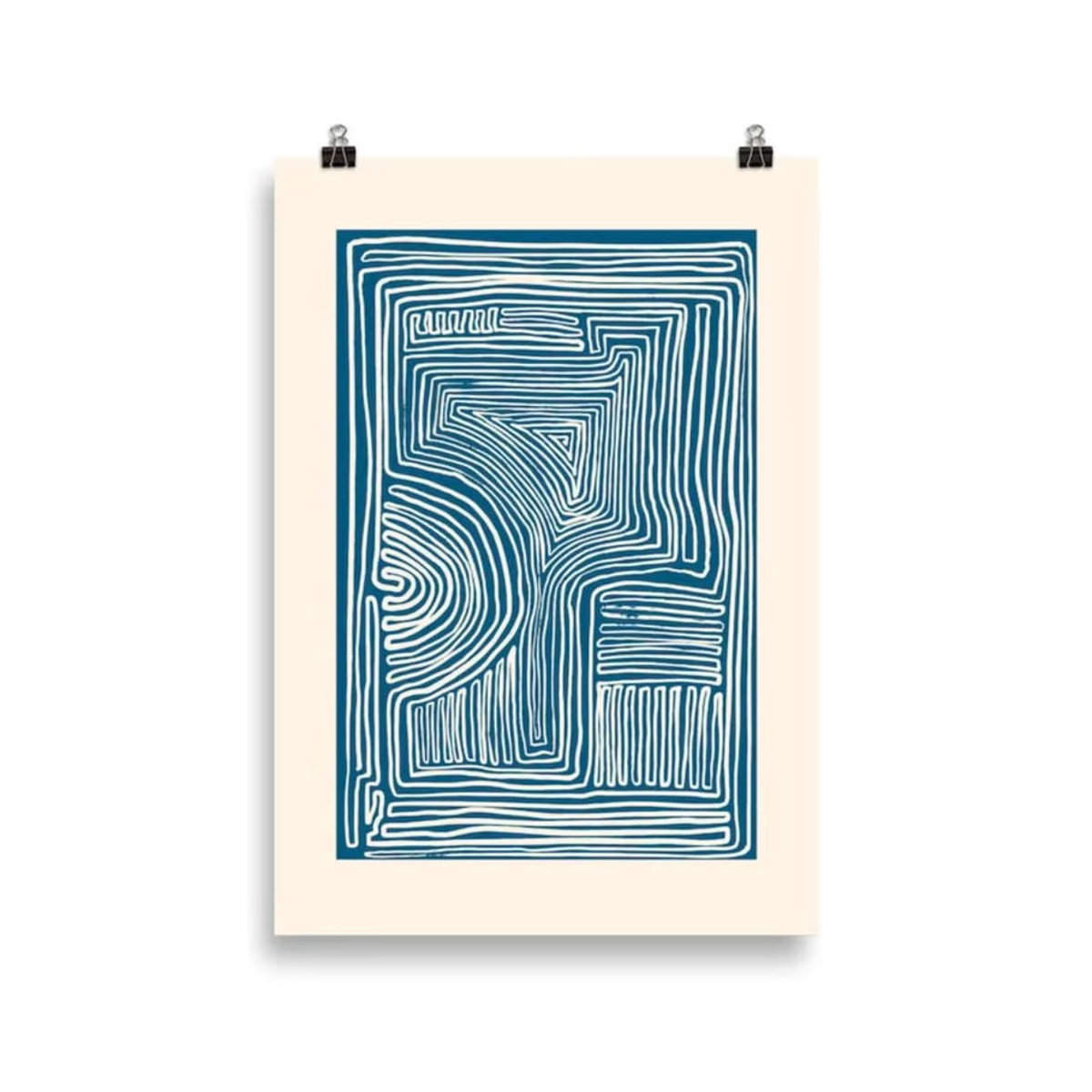 Potdemiel Minimalistische Wanddekoration – Abstraktes Line-Art Leinwandposter in Blau – Modernes Wandkunst Design im Hochformat - Bild 2