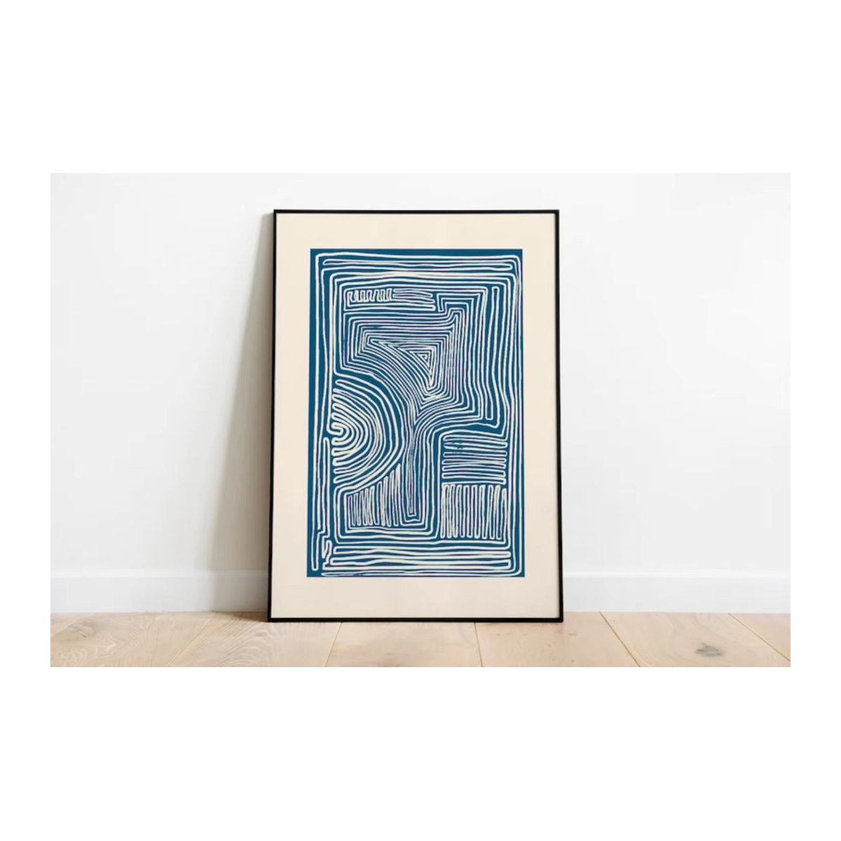 Potdemiel Minimalistische Wanddekoration – Abstraktes Line-Art Leinwandposter in Blau – Modernes Wandkunst Design im Hochformat - Bild 3