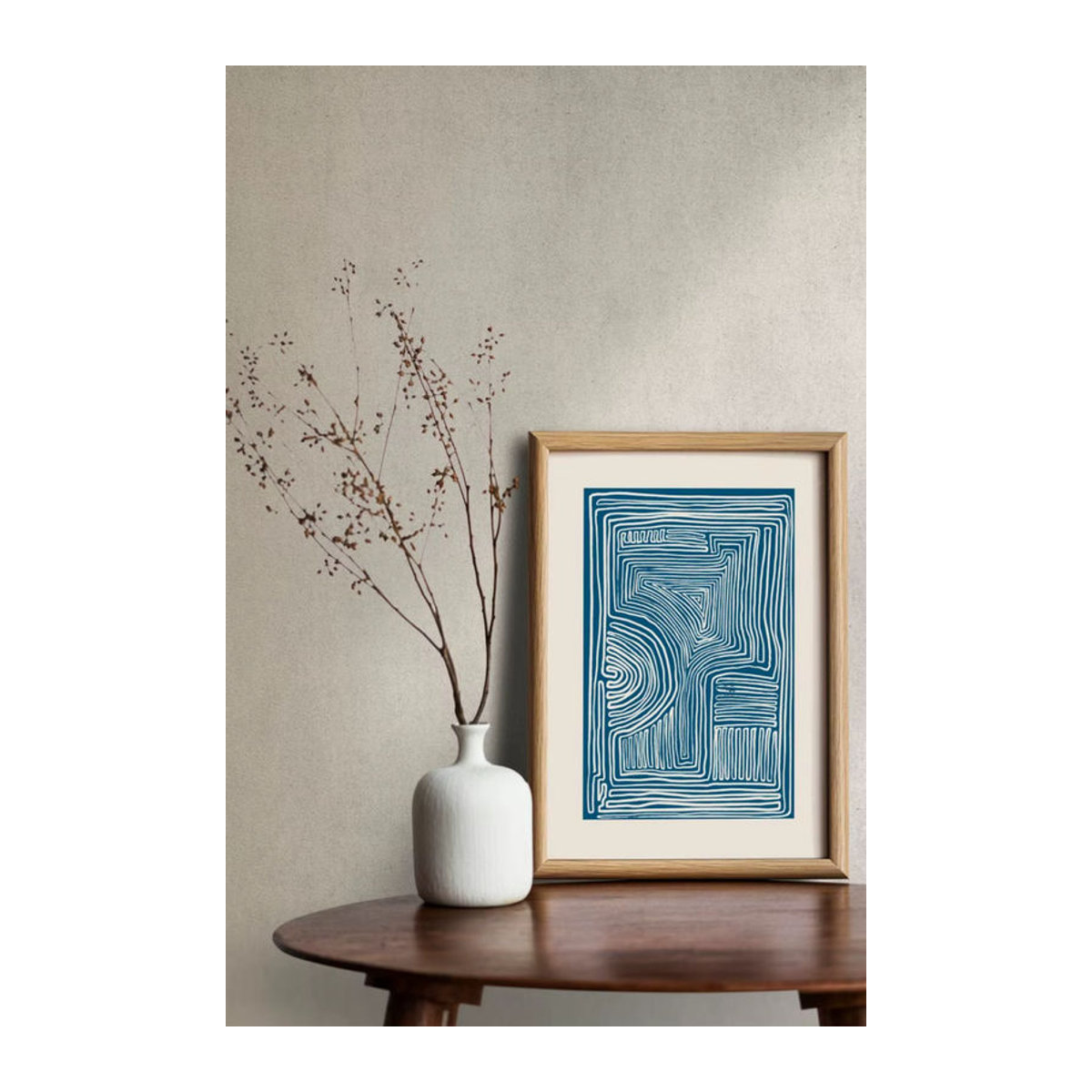Potdemiel Minimalistische Wanddekoration – Abstraktes Line-Art Leinwandposter in Blau – Modernes Wandkunst Design im Hochformat - Bild 4