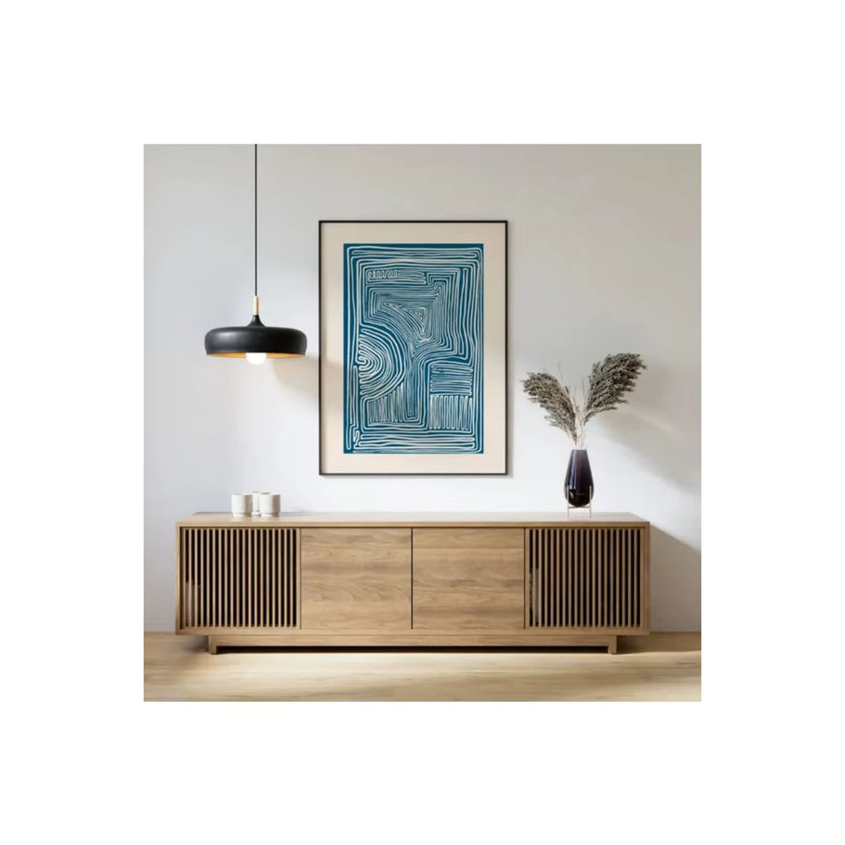 Potdemiel Minimalistische Wanddekoration – Abstraktes Line-Art Leinwandposter in Blau – Modernes Wandkunst Design im Hochformat - Bild 7